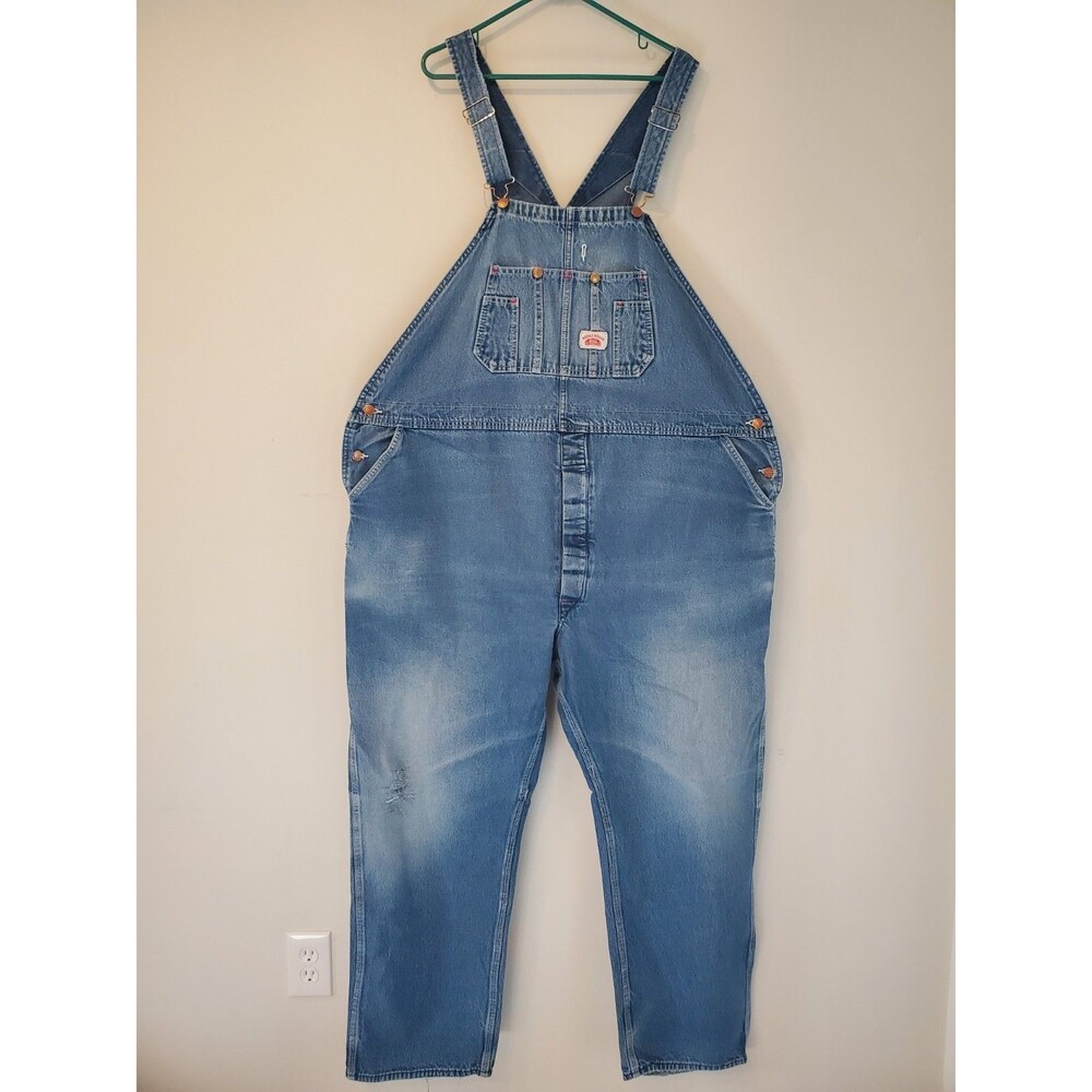 Vintage Round House Bib Overalls Mens 54 (54x33 ACTUAL) Blue Denim Made in USA